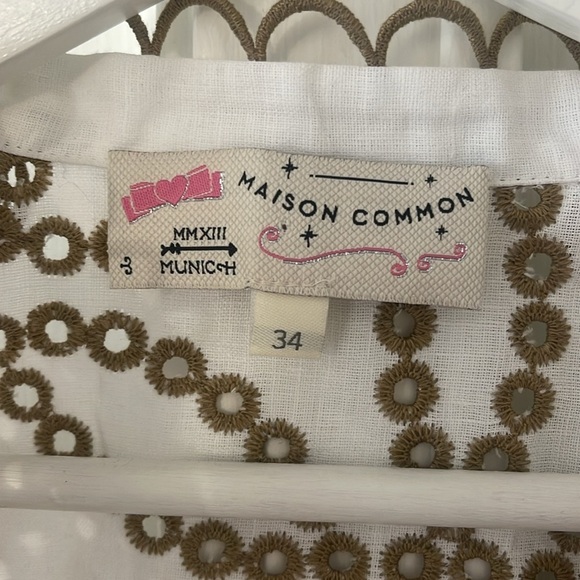 NEW Maison Common Eyelet Embroidered Linen Puff Sleeve Blouse Luxury - Picture 4 of 5